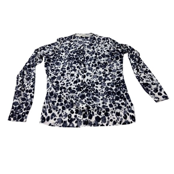 Ann Taylor Loft Black & White Leopard Print Button-Down Cardigan Sweater M 100% - Picture 4 of 11